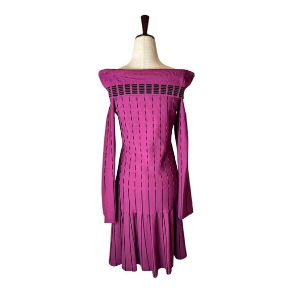Prabal Gurung Collective Dress Womens 6 Purple Knit Stripe Off The Shoulder Mini - Picture 3 of 10